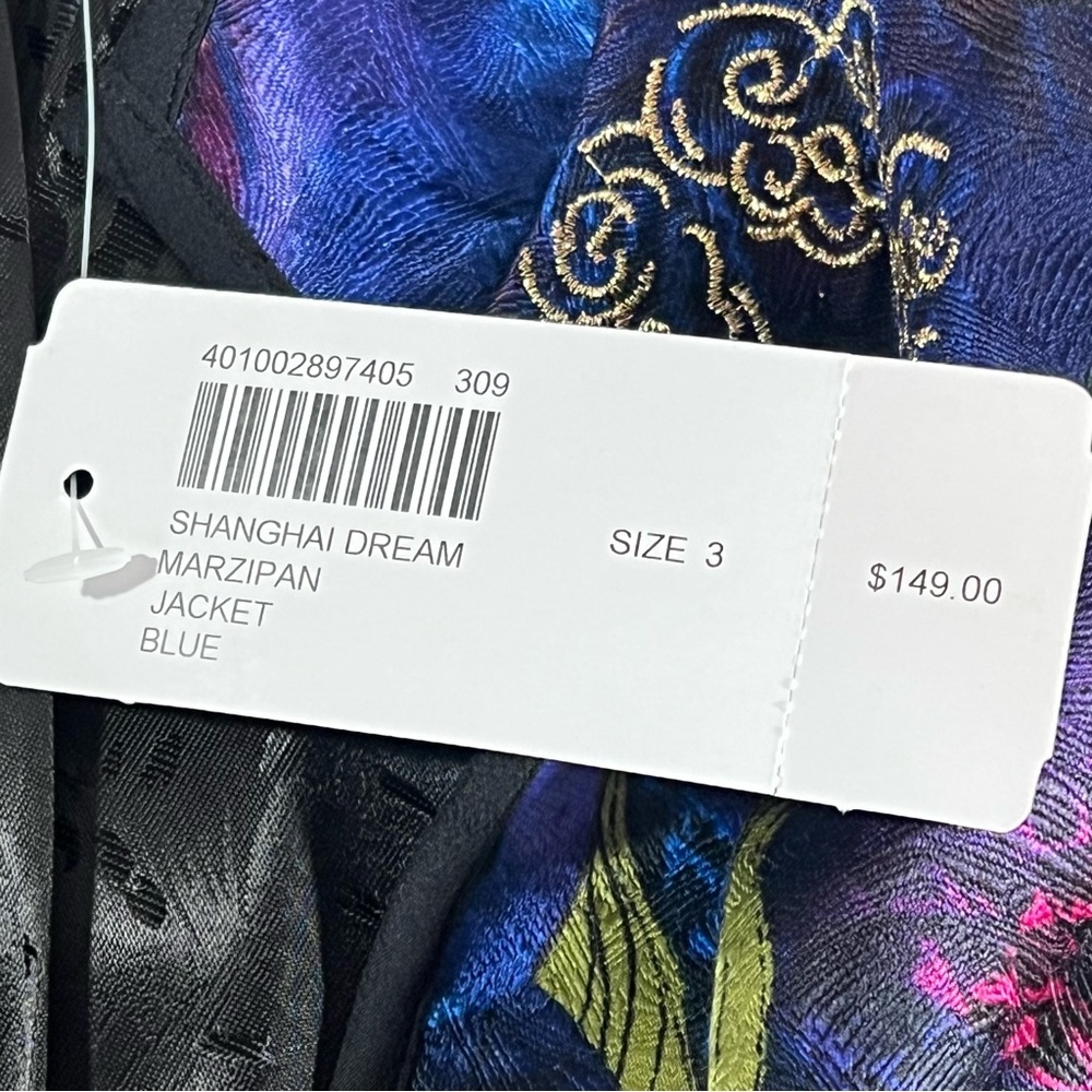 Chico’s Shanghai Dream Marzipan Silk Kimono Jacket Blue Sz‎ 3 XL Jewel Tones NWT - Picture 5 of 15